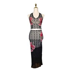 Deco Style Black Lace 2 Piece Set Embroidered Floral Crop Top Maxi Skirt Small